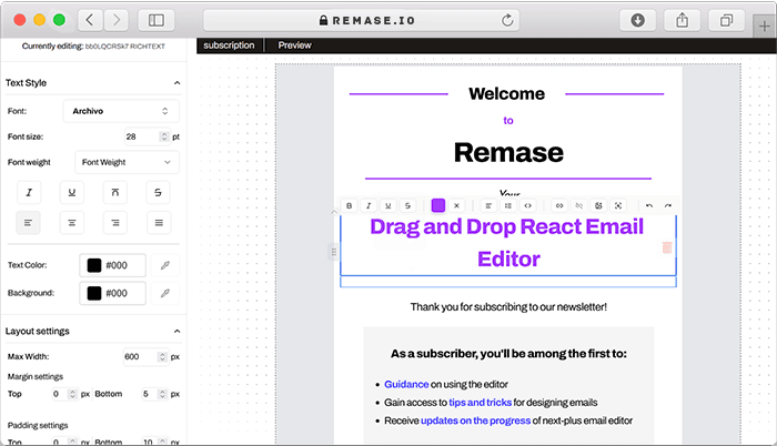 Remase.io Email Editor